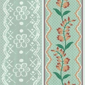 Mint Green Vintage Floral Ribbon with Scalloped Edge