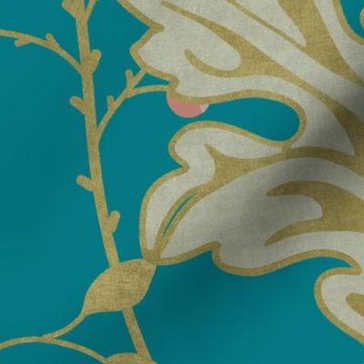 Italian Villa Fresco gold leaf on teal -  William Morris Style