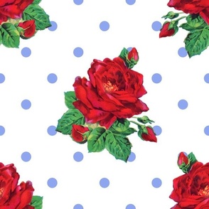 Red vintage roses blue polkadots (jumbo)