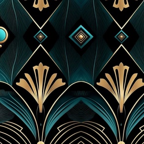 Bohemian Luxury Gold Teal Art Deco Ornament Pattern