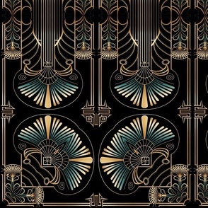 Bohemian Luxury Gold Teal Art Deco OrnamentTile  Pattern 4