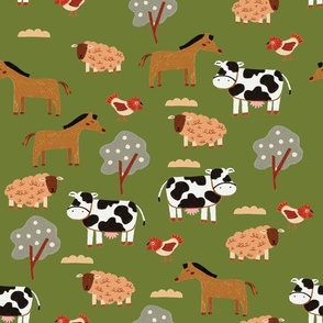 Farm Animal with Olive Green Background