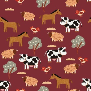 Farm Animal with Maroon Background