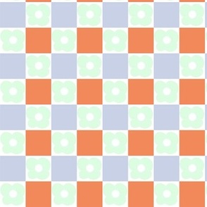 2x2 Mint flower with orange and light blue checkerboard 