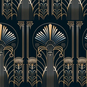 Bohemian Luxury Gold Blue Art Deco Ornament Pattern