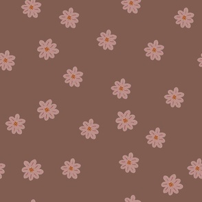 Hand Drawn Simple Boho Floral with Brown Background