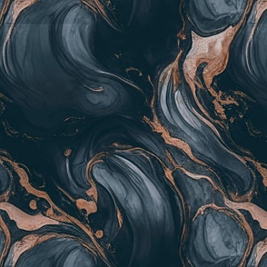 Dark Navy Blue And Copper Luxury Marble Pattern Smaller Scale