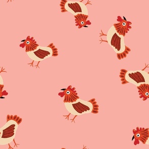  Loose Hand Drawing Chicken with Salmon Pink Background