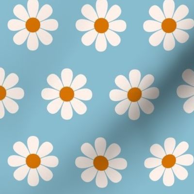 Retro Daisy Big Bold Y2K Flower Aesthetic Psychedelic 70s 80s 90s Pattern On A Blue Background