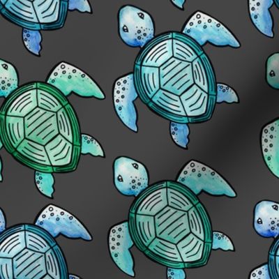 Watercolor Sea Turtles - Grey