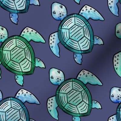 Watercolor Sea Turtles - Blue