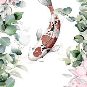 Soft Colored Flowers and Japanese Koi, Large Scale