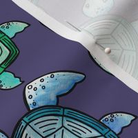 Watercolor Sea Turtles - Purple