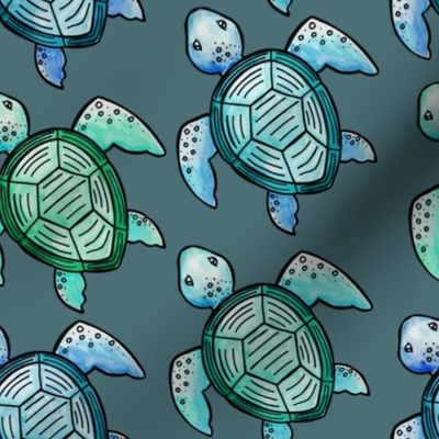 Watercolor Sea Turtles - Teal