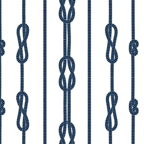 Coastal chic Deep blue rope and sailor's knots on a white background