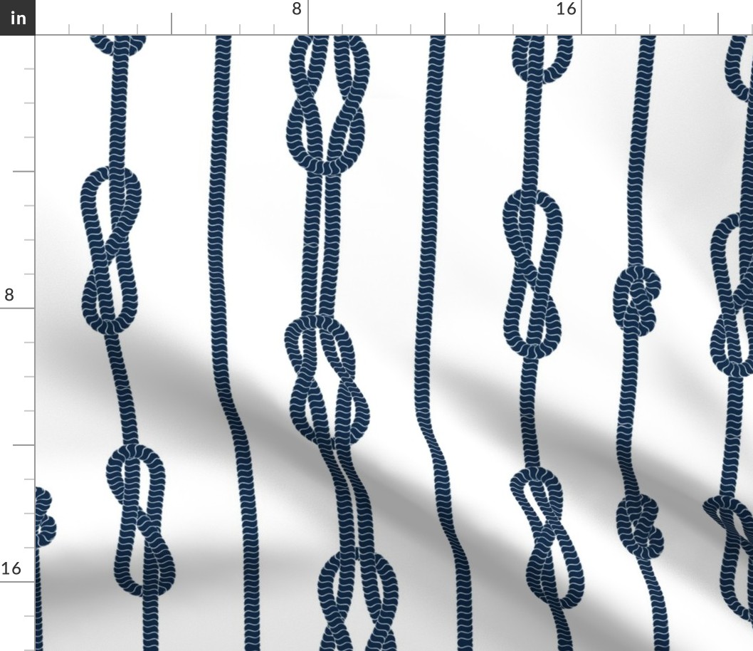 Coastal chic Deep blue rope and sailor's knots on a white background