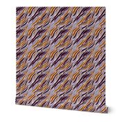 abstract zebra stripes reimagined with linen overlay texture 6” repeat lilac, purple, copper orange on off white background background