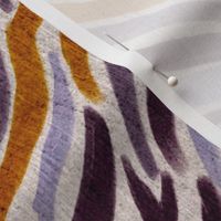 abstract zebra stripes reimagined with linen overlay texture 12” repeat lilac, purple, copper orange on off white background background