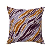 abstract zebra stripes reimagined with linen overlay texture 12” repeat lilac, purple, copper orange on off white background background