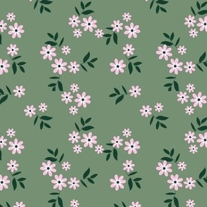Delicate springtime meadow - flower garden with petals and blossom scandinavian minimalist style neutral green pine pink 