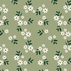 Delicate springtime meadow - flower garden with petals and blossom scandinavian minimalist style neutral olive green pink white 