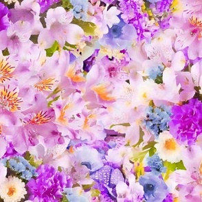Pink Carnations, Blush Lilies and Lilac Anemones Floral Watercolor Half Drop