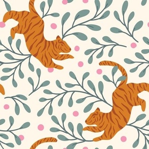 Seamless Pattern with tiger and floral elements