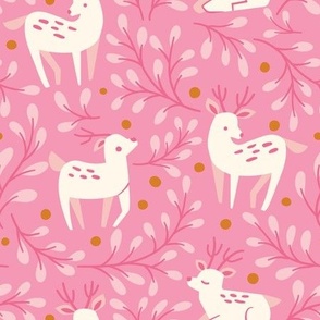 Cute seamless pattern with deer and floral elements