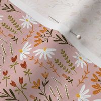 Small Scale Modern Classic Hand Drawn Floral Baby Pink Fabric 