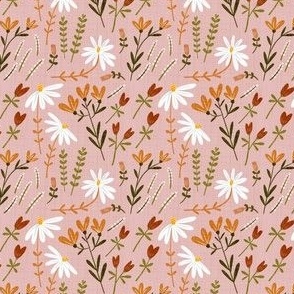 Small Scale Modern Classic Hand Drawn Floral Baby Pink Fabric 