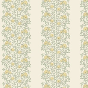 STRIPED FLORAL VINES BOTANICAL-TAN YELLOW GREEN COMBO