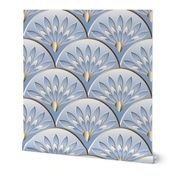 Art deco sky blue and bronze scallop lotus petals