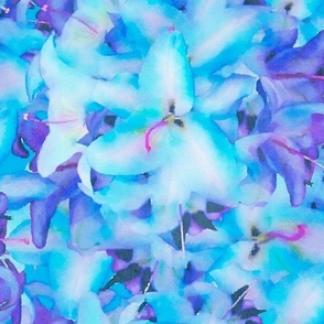 Blue and Purple Lilies Tropical Floral Watercolor Half Drop