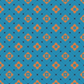 diagonal check, orange on blue
