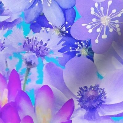 Purple Anemones and Crocuses Floral Watercolor Half Drop
