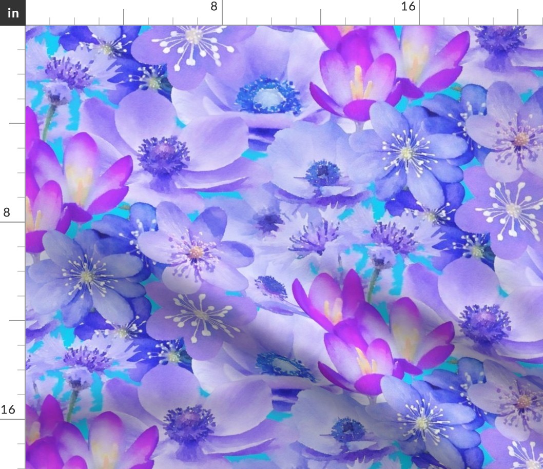 Purple Anemones and Crocuses Floral Watercolor Half Drop