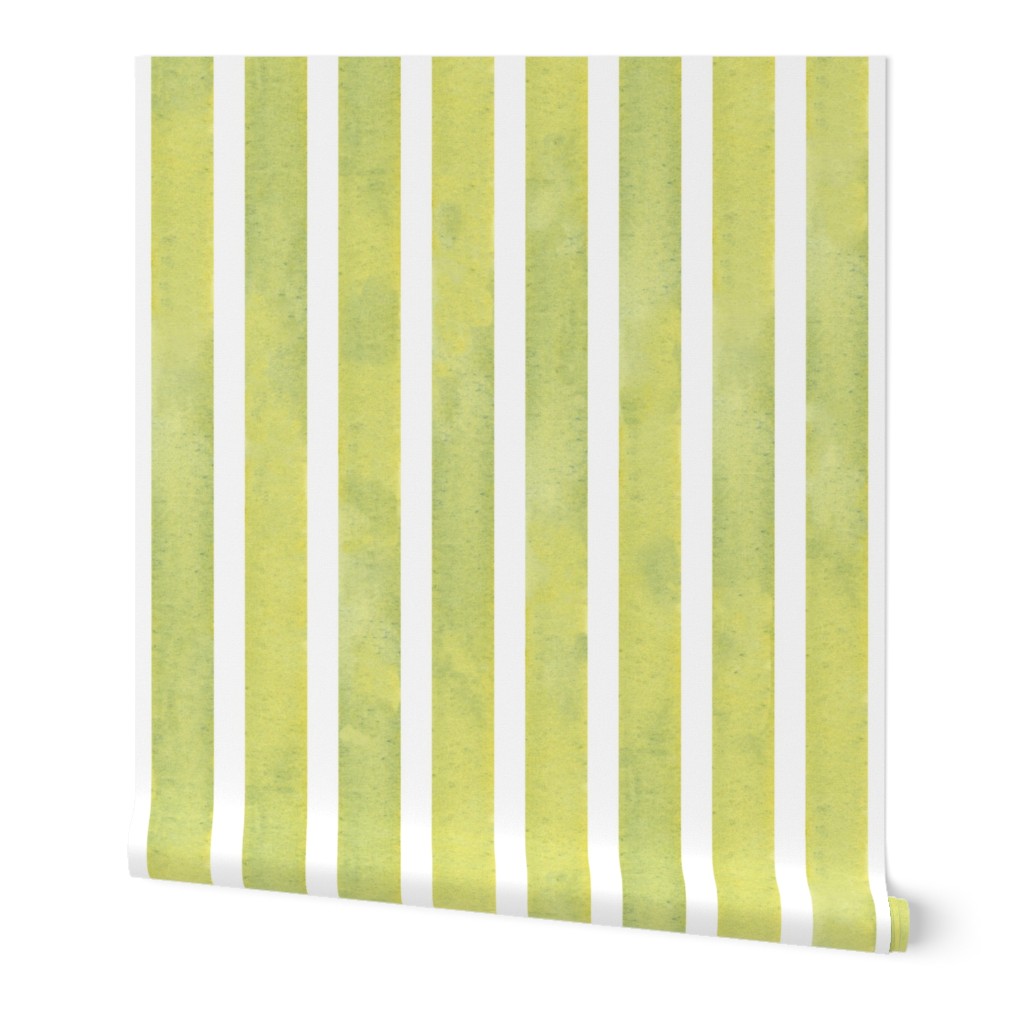 Watercolour Candy Stripe Spring Green Wallpaper | Spoonflower