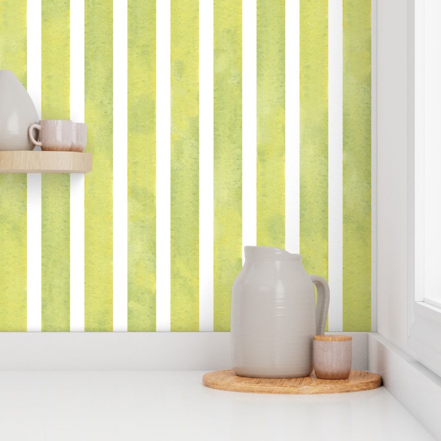 Watercolour Candy Stripe Spring Green Wallpaper | Spoonflower