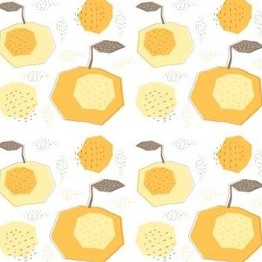 Abstract geometric apple shapes in light yellow on white 