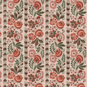 VINTAGE FLORAL BLOCK PRINT-PINK RED GREEN COMBO