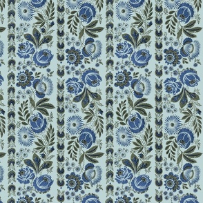 VINTAGE FLORAL BLOCK PRINT-AQUA BLUE GREEN COMBO