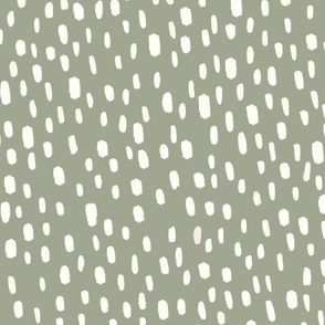 Large | Organic Simple Hand-drawn White Brush Stroke Dash Marks on Mint Green Background in Modern Dotted Dots Aesthetic for Garden Upholstery, Home Office Wallpaper, and Timeless Scandinavian Home Décor with Neutral Color Palette