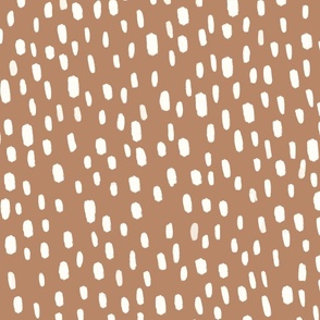 Large | Organic Simple Hand-drawn White Brush Stroke Dash Marks on Rusty Orange Terracotta Background in Modern Dotted Dots Aesthetic for Garden Upholstery, Home Office Wallpaper, and Timeless Scandinavian Home Décor with Neutral Color Palette