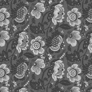 VINTAGE FLORAL BLOCK PRINT-WHITE GRAY CHARCOAL COMBO