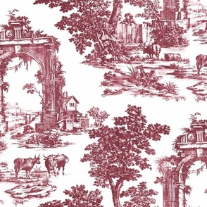 VINTAGE ENGLISH COUNTRYSIDE TOILE-RED WHITE COMBO