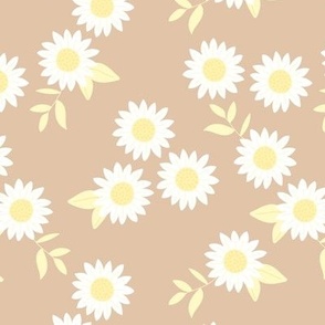 Wild flowers ditsy blossom daisies - boho vintage boho garden seventies pastel tan beige yellow white