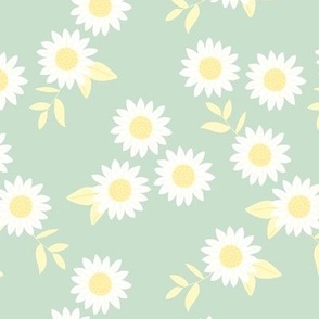 Wild flowers ditsy blossom daisies - boho vintage boho garden soft pastel yellow white mint green