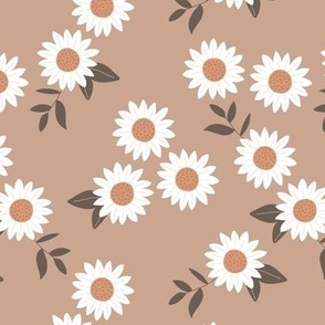 Wild flowers ditsy blossom daisies - boho vintage boho garden earthy neutral beige tan brown seventies vintage palette