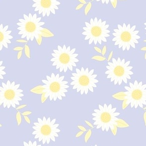 Wild flowers ditsy blossom daisies - boho vintage boho garden pastel yellow white on lavender