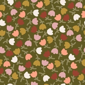 Tightly packed florals green - large scale
